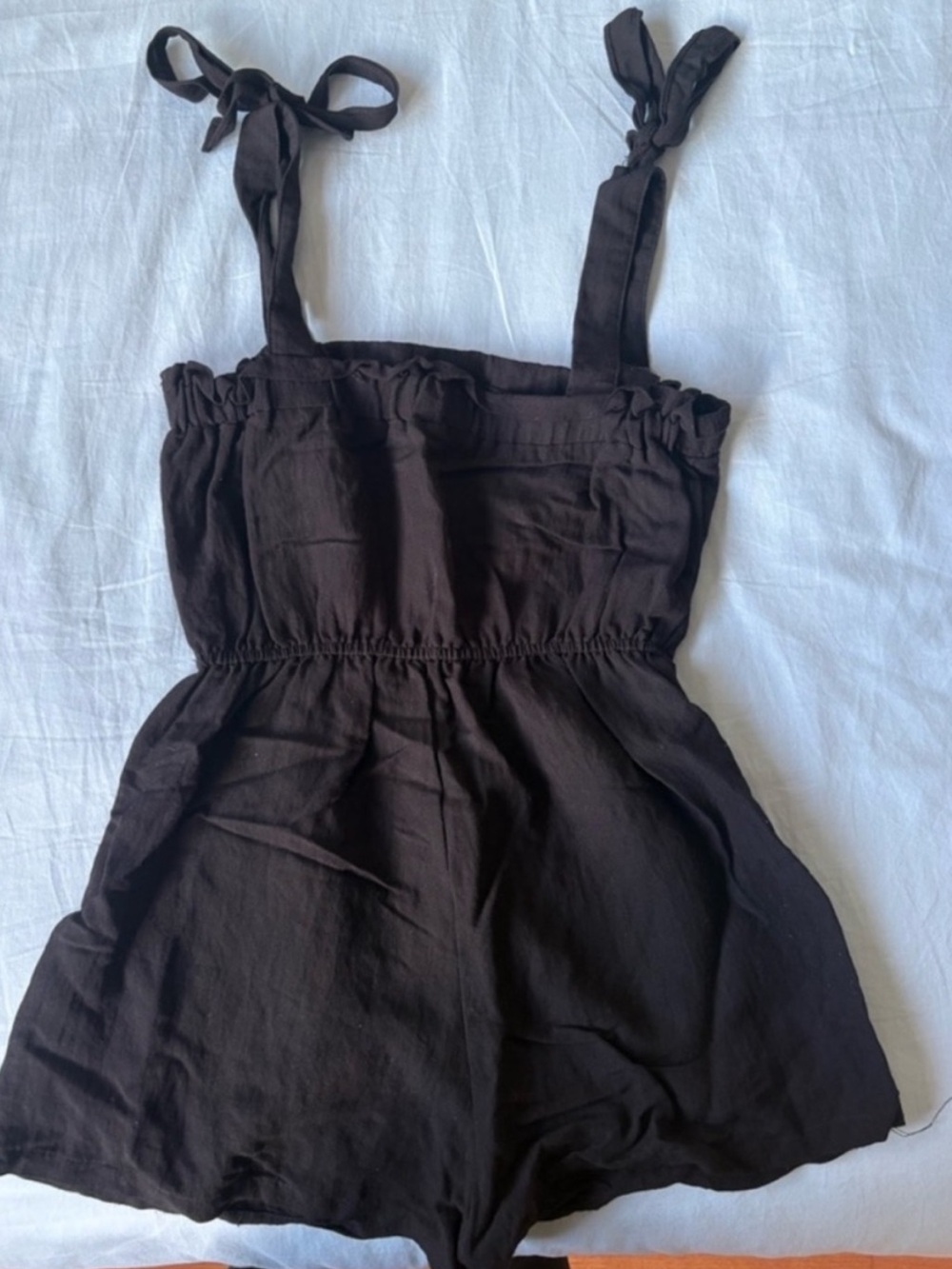 ISH Black Tie-Shoulder Romper with Elastic Waist - Picture 3 of 4